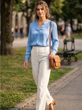 Nine West Sky Blue V-Neck Blouse
